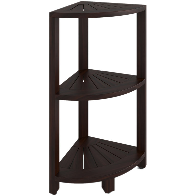 Kai Mocha-Shield Small Three-Tier Teak Corner Bath Shelf, Mocha