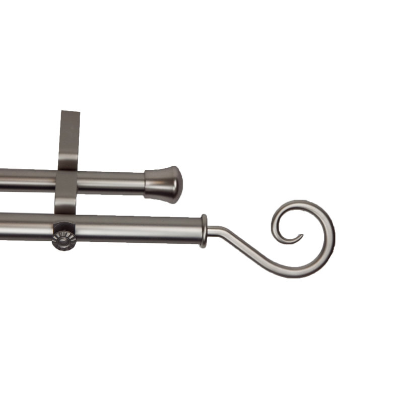 Modern Curl Adjustable Double Curtain Rod, Satin Nickel, 48" - 84" W