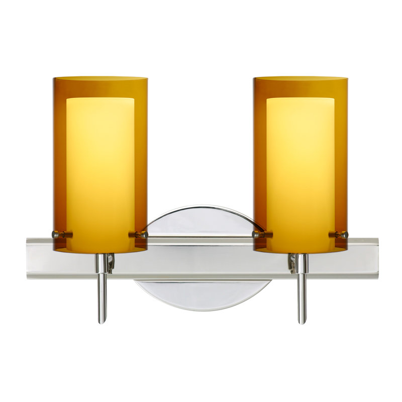 Éclairage pour meuble-lavabo 2 lumières Morena, Nickel satiné, Armagnac transparent / opale