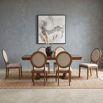 Extendable 7-Piece Dining Table Set with 6 Upholstered Chairs