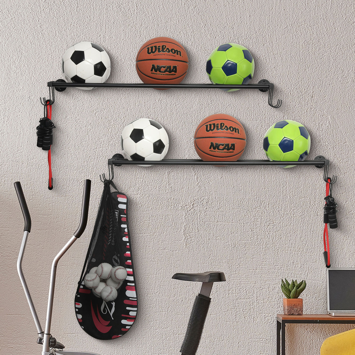 MY GIFT Wall Mounted Metal Sport Rack w/ Hooks | Wayfair.co.uk