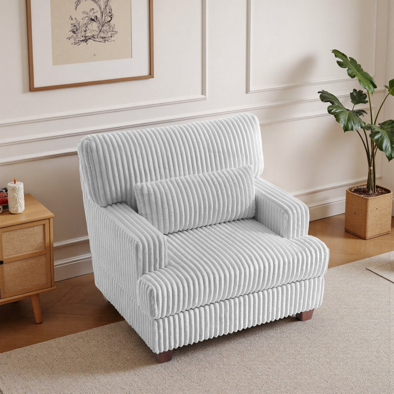 Ermia Modern Upholstered Faux Fur Arm Accent Chair with Pillow, Gray