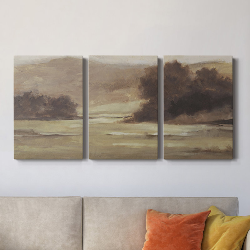 Paysage en sourdine I - Toile tendue avec châssis de qualité supérieure - Prêt à être accroché, H 48 po x l 96 po x P 1 po