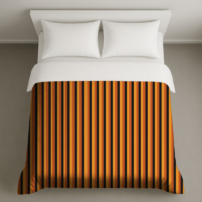 Housse de couette moderne à rayures orange et noires, Lit simple