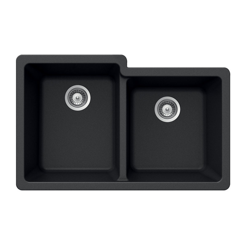 Quartztone 33 " L Undermount Double Bowl Granite Kitchen Sink, Black