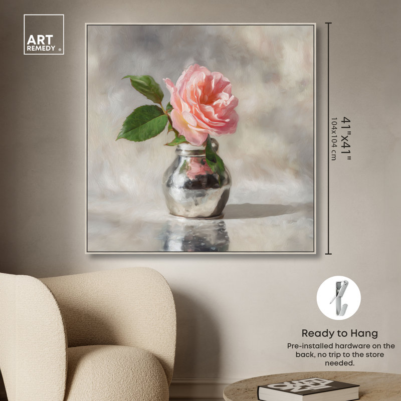 «Pink Rose II», reproduction d'art sur toile encadrée par Art Remedy, cadre argenté, 40 x 40, H 41 po x l 41 po, Silver Frame