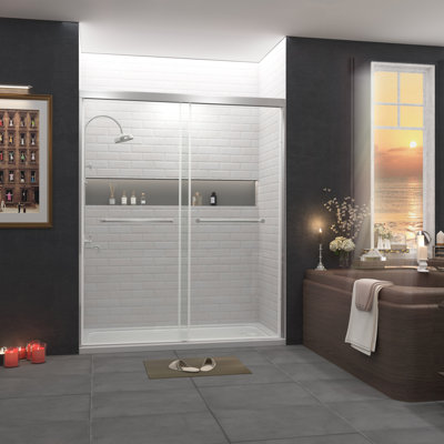 57–60 in W x 72 in H Modern Double Sliding Shower Door,  1/4 in (6mm) Tempered Glass, Chrome Aluminum Frame
