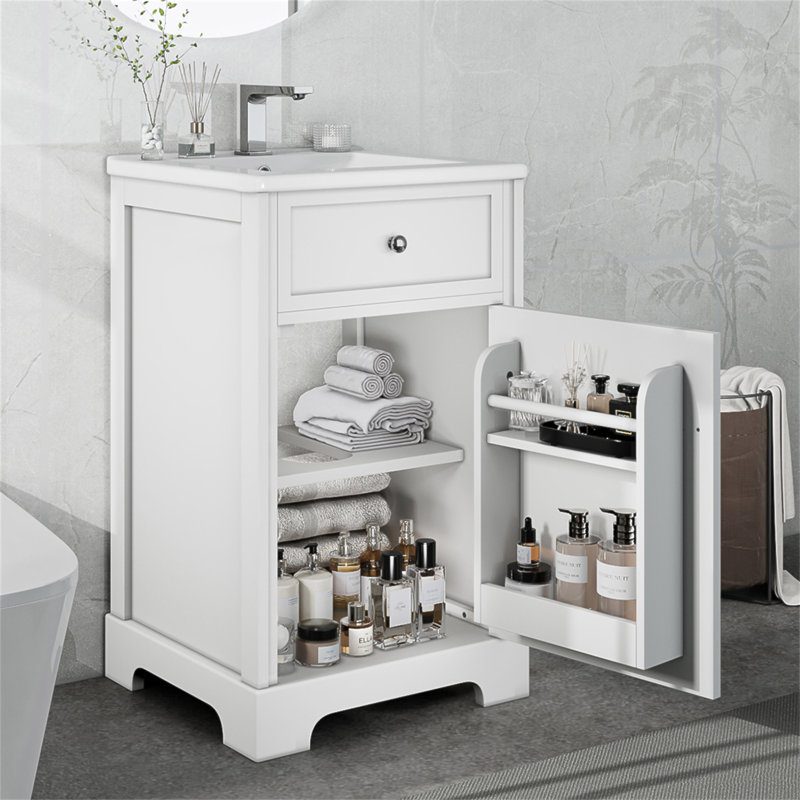 Meuble-lavabo de 20 pouces avec lavabo, porte à fermeture douce, supports de rangement et tablette réglable pour les salles de bain modernes