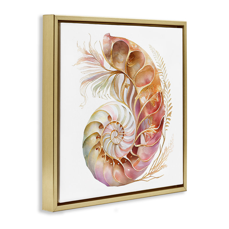 «Curled Nautilus» par Birch & Ink, Cadre flottant métallique doré, H 18 po x l 18 po