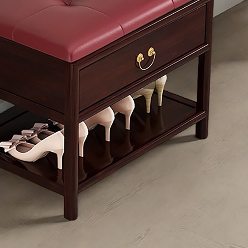 23.6in Retro style Shoe Storage Bench, Red/Red Wood
