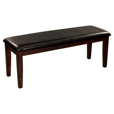 Dining Room Bench With Cherry Colored Wood Frame And Fabric Seat Finish Soft Upholstered