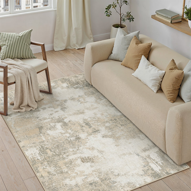 Modern Abstract Machine Washable Roll-Packaged Area Rug With Non-Slip Rubber Backing, Rectangle 3' x 5'