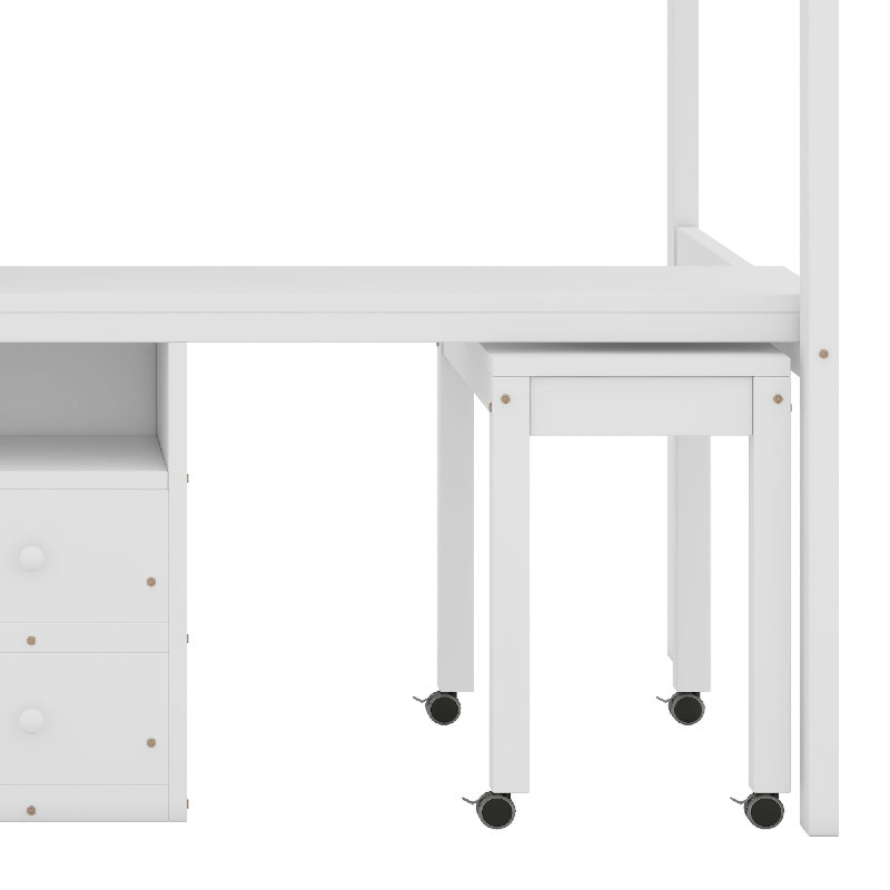 Lit mezzanine avec escalier, Blanc, Lit double