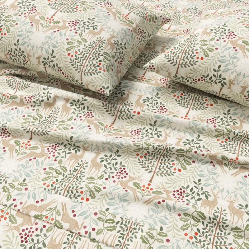 Ensemble de draps 100% flanelle de coton, Très grands draps avec 2 taies d'oreiller, Reflets