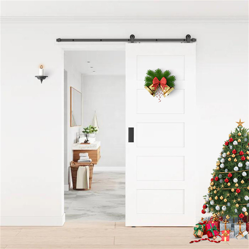 144-Inch Matte Black Top Mount Sliding Barn Door Hardware Kit
