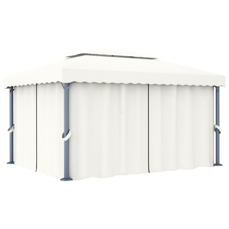 Pavillon de jardin avec rideau en aluminium blanc crème 13,1 x 9,8 pi