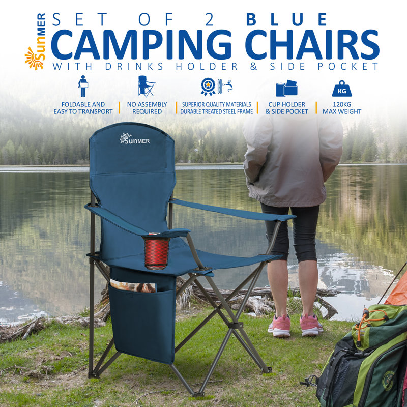 SUNMER Folding Camping Chairs - Extra Wide, Blue