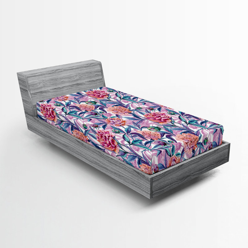 Drap-housse Ambesonne, Drap-housse de taille simple, Indigo, rose pâle, lilas / floral