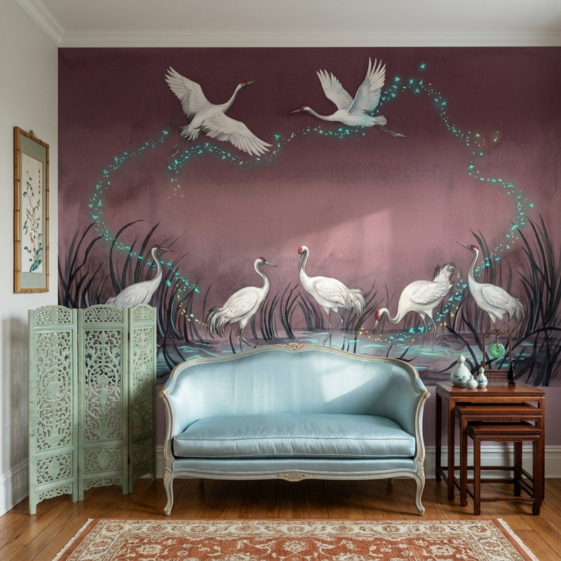Papier peint mural Cranes, 100 po x 96 po, Peler et coller
