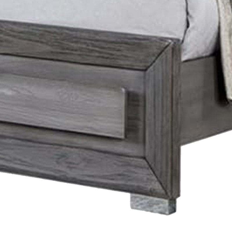 Lit très grand Reno avec tête de lit à DEL et pieds en métal gris, Grand