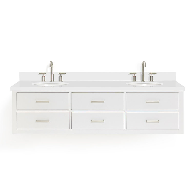 73'' W Double Vanity, Gray, Brushed Nickel, Italian Carrara Marble