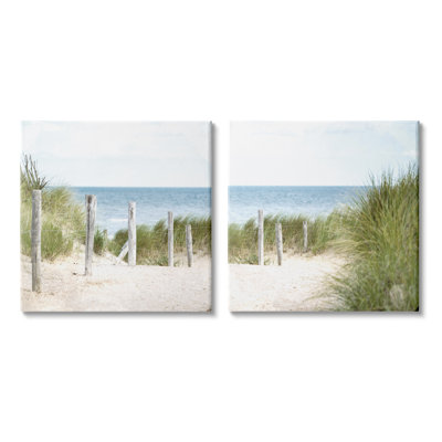 «Calm Coastal Beach Fence Nautical Landscape» par Kim ALlen - ensemble de 2 photographies