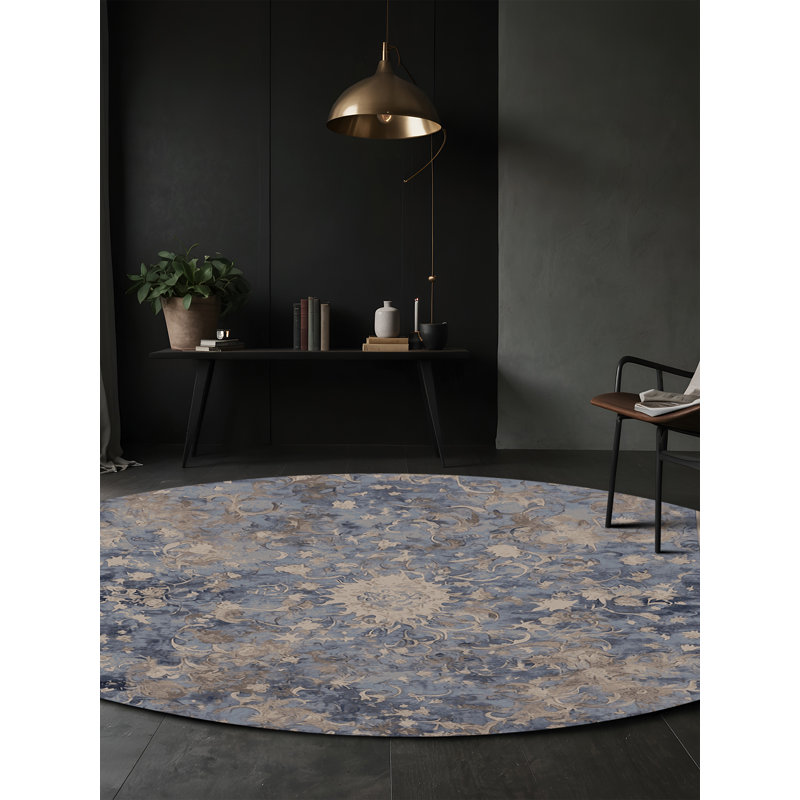 Tapis gris lavable à la machine, Rond 3 pi