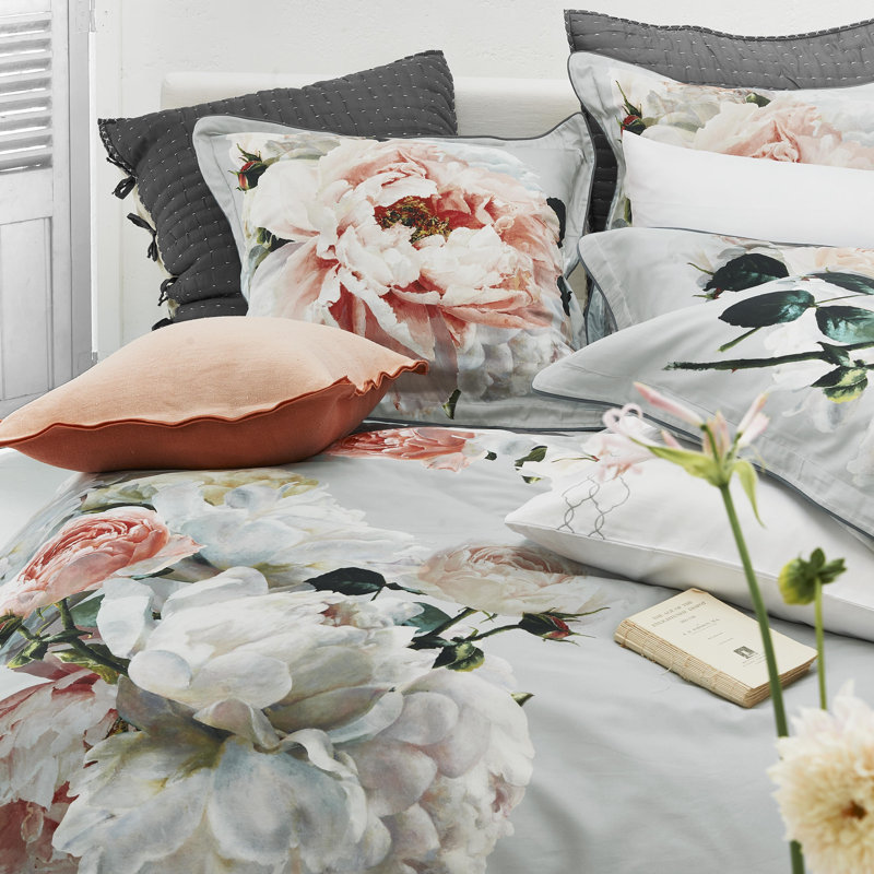 Peonia Grande Zinc Duvet Cover, King Duvet Cover