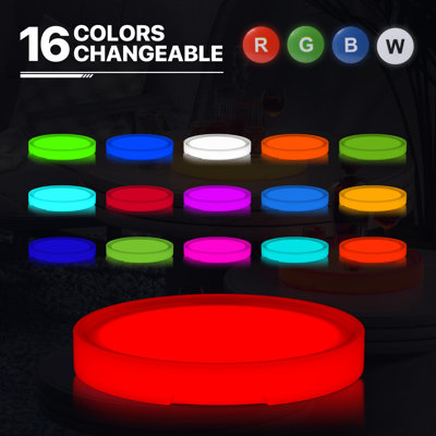 16" LED Light Up Serving Tray, Round Rechargeable Glowing Up Liquor Bottle Display Bar Tray with Remote Control