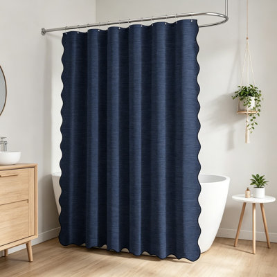 Rideau de douche festonné, ensemble de rideau de douche en lin texturé Boho avec 12 crochets en plastique, élégant rideau de salle de bain imperméable