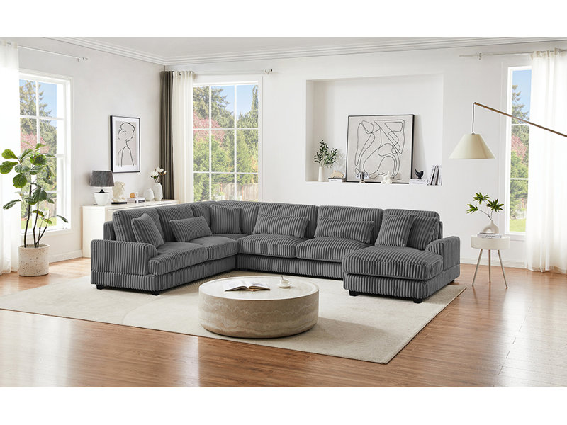 Canapé modulaire en U en velours côtelé gris foncé pour le salon, Dark Grey Corduroy