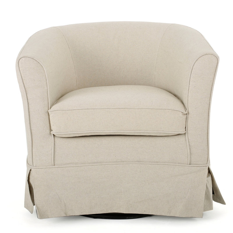 Aajaylah Upholstered Swivel Barrel Chair, Natural Polyester