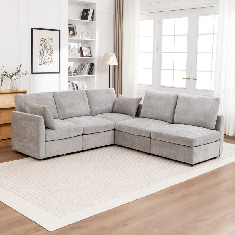 Canapé modulaire rembourré 5 pièces Wilroy, Gris
