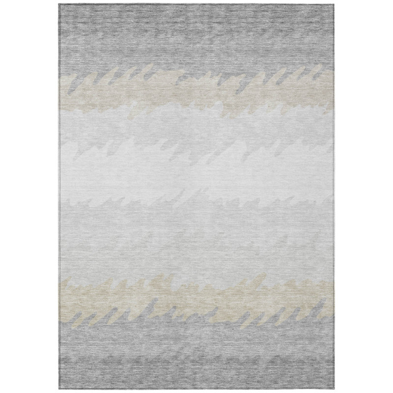 3' X 5' Silver Gray And Beige Striped Washable Indoor Outdoor Area Rug