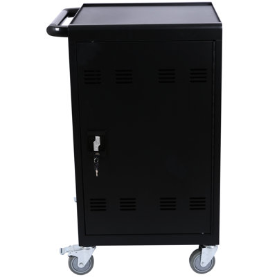 Mobile Charging Station For , Tablet And Laptop - 30+2 Bay, Black, Steel Construction, Fast 32 Bit Cart Universal Wheels, Lock & Key, Power Strip Ideal Educational Settings