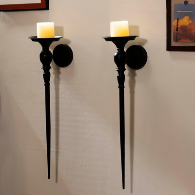 Set Of 2 Black Metal Wall Sconce Candle Holders