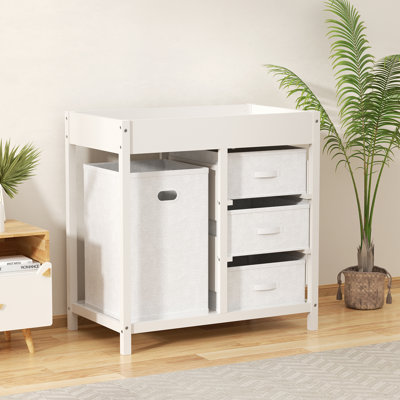 Baby Changing Table With Laundry Hamper And 3 Storage Drawers