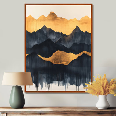 Art mural noir doré du désert, toile de mirage de montagne, mirage de montagne en noir et or