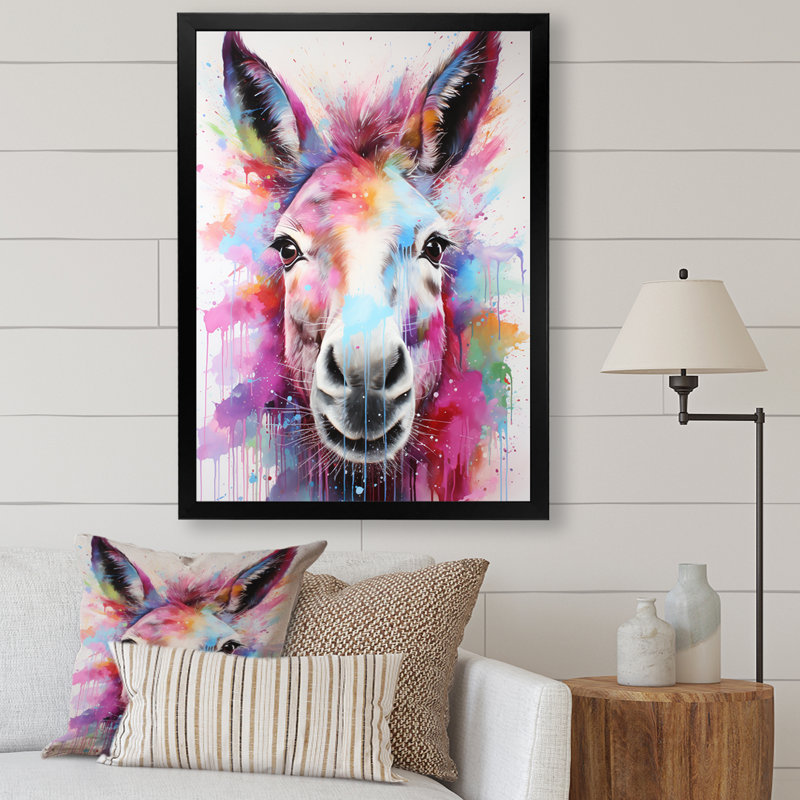 «Expressionist Donkey Pasture Dance II - Donkey», art mural, Cadre simple noir, H 32 po x l 24 po x P 1 po