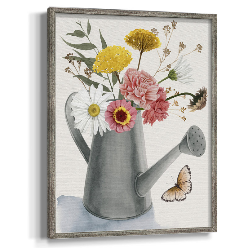 «Watering Can Bouquet II», reproduction encadrée - bois massif, H 21 po x l 17 po