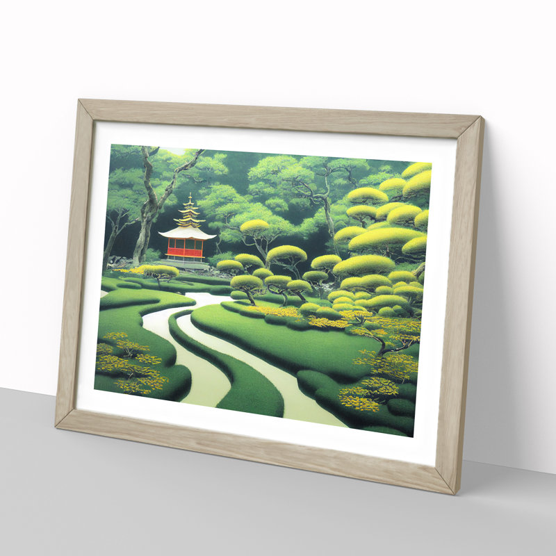 Japanese Garden Pond Vol.3 - Single Picture Frame Print, Oak Framed, 46cm H x 64cm W x 2cm D