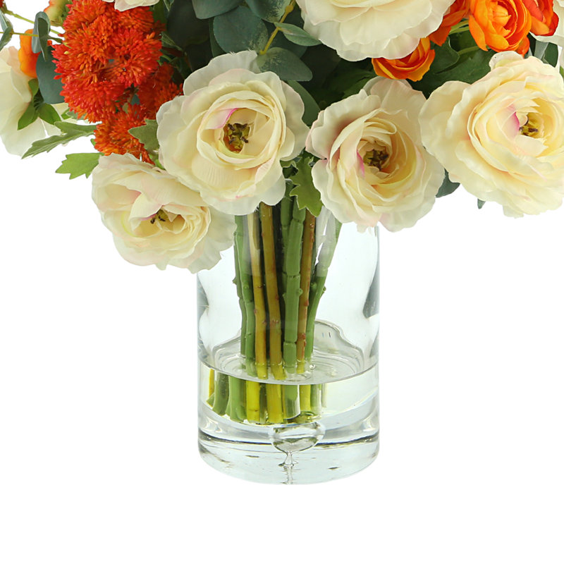Assorted Ranunculus Floral Arrangement in Glass Vase