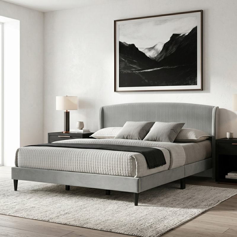 Lit tapissier Jolande, Très grand lit, Gris