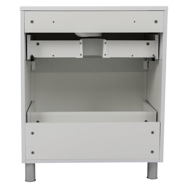 27.3'' Single Bathroom Vanity with Ceramic Top with Mirror, White High Gloss