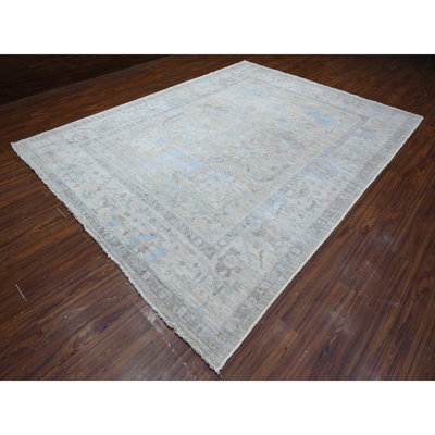 9'x11'9" Silver Gray Hand Knotted Faded Afghan Angora Oushak Oriental Rug A2F37496F3E140CB85BAB0397D342416