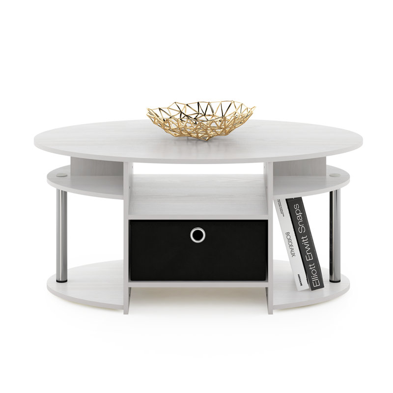 Allenville Pedestal Coffee Table with Storage, White Wood
