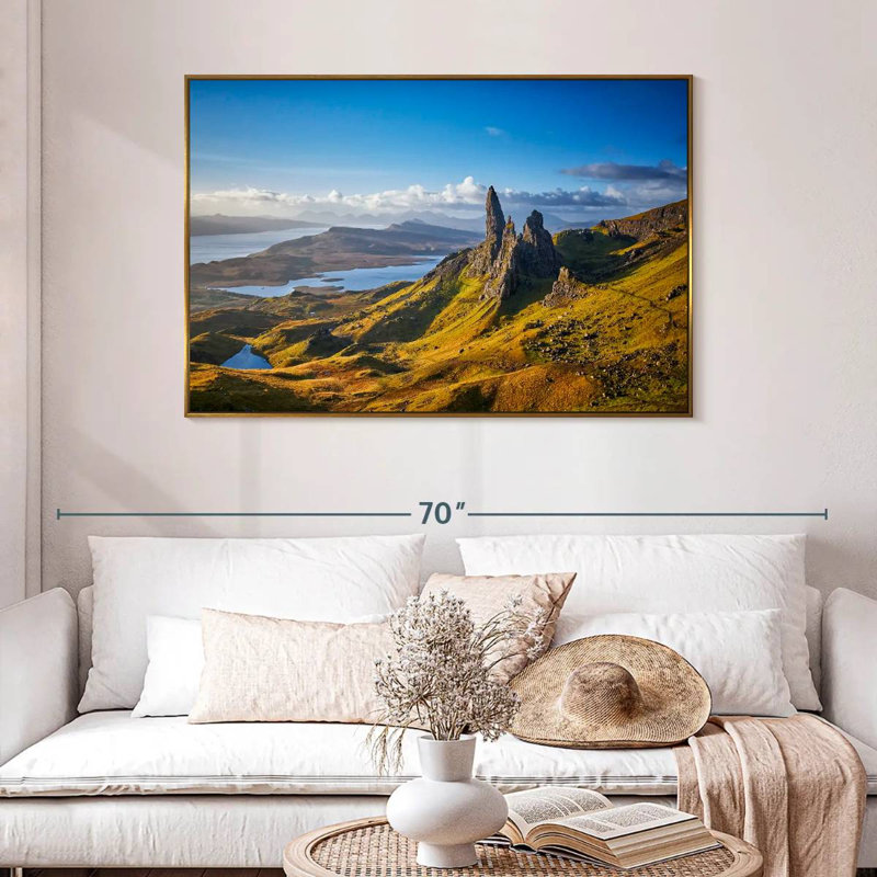 Vieil homme de Storr, 46 po x 31 po, Cadre flottant doré