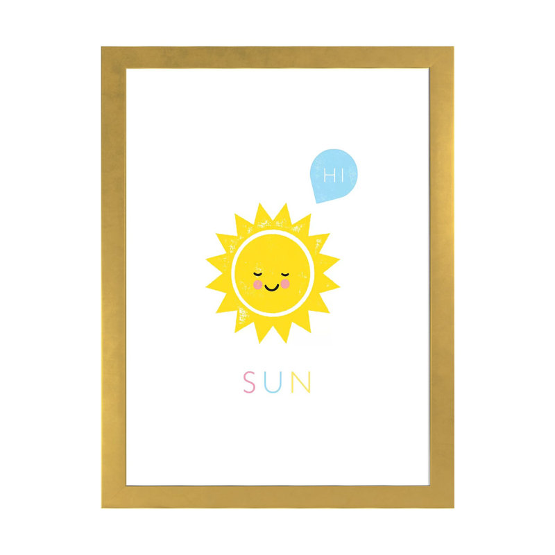 Soleil - imprimé, Papier encadré doré, Blanc, H 24 po x l 16 po x P 1 po