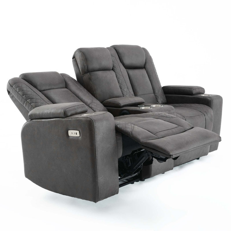 Berwin 2 Seater Linen Electric Reclining Loveseat, Grey Fabric