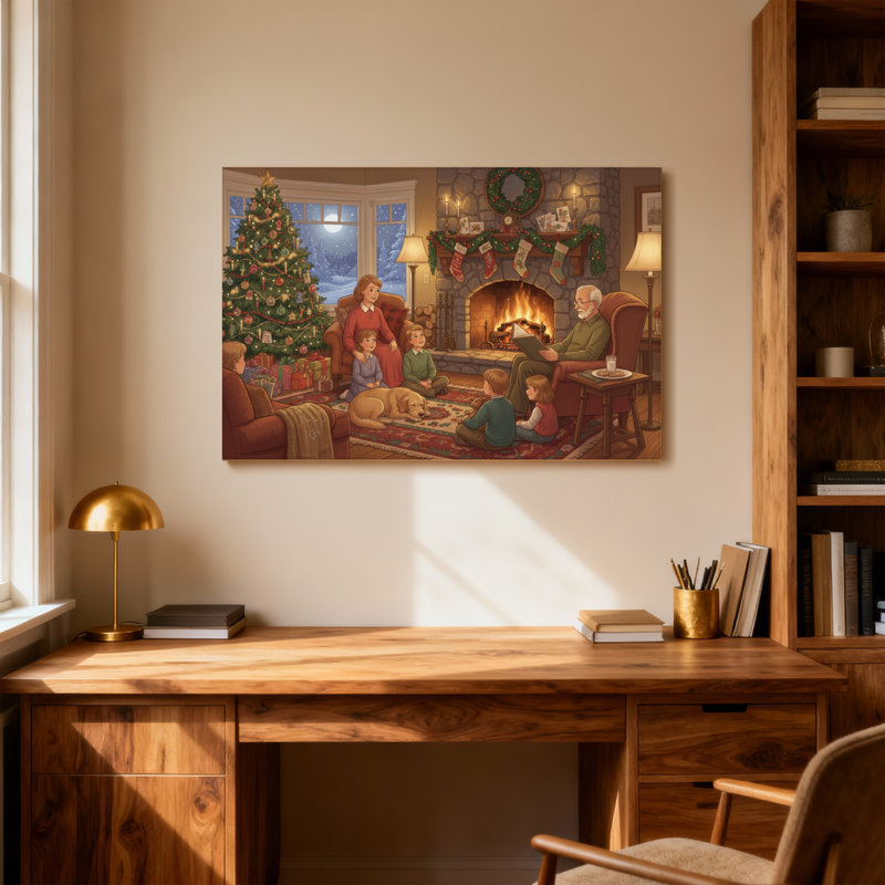 Arbre de cheminée de Noël rassemblant une famille de Noël, H 12 po x l 18 po